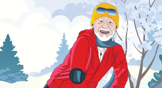 illustration of an elderly man exercising in the snow
